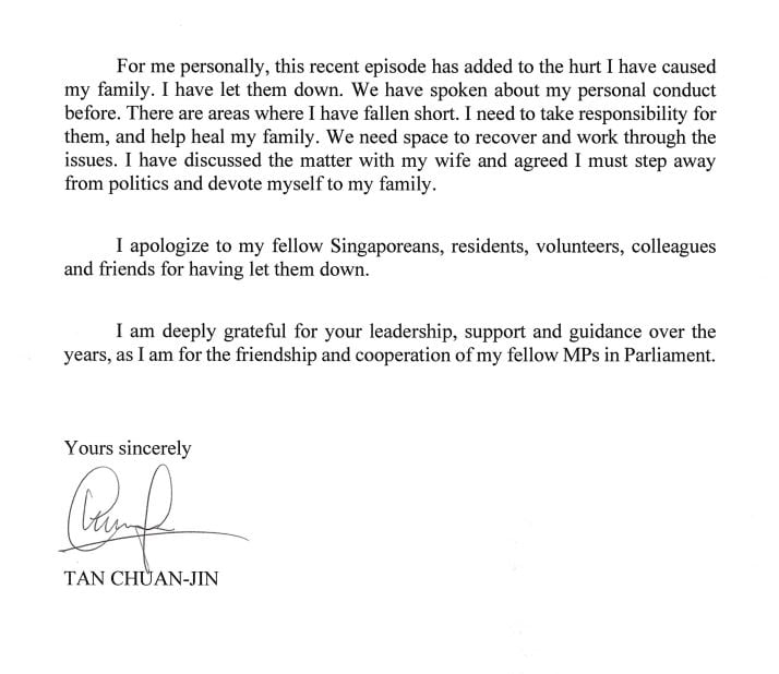 tan chuan-jin resignation letter