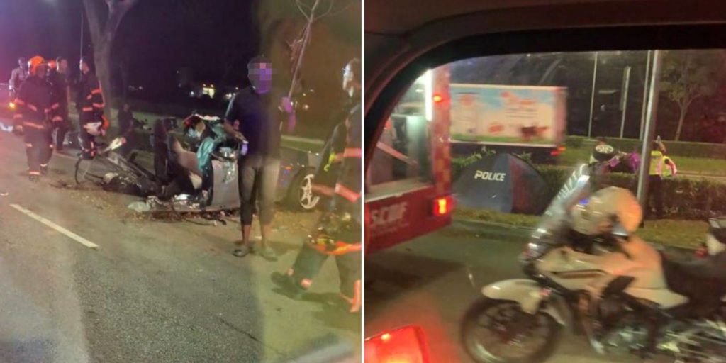 Car Splits In Half After Freak Accident At Seletar, Passenger ...