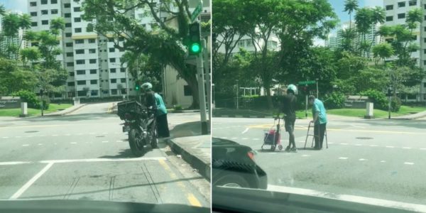 Motorcyclist Helps Elderly Woman Cross 2 Roads In Tiong Bahru, Praised For Kind Gesture