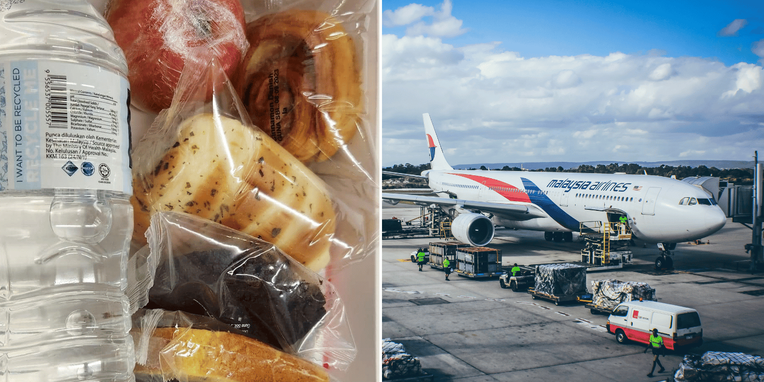M'sia Airlines Business Class Passenger Gets Pre-Packed Buns & Bottled Water For In-Flight Meal