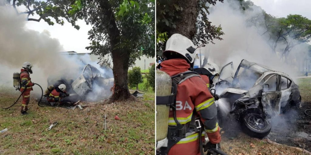 S'porean Man Burns To Death After Crashing Car Into Tree In Johor ...
