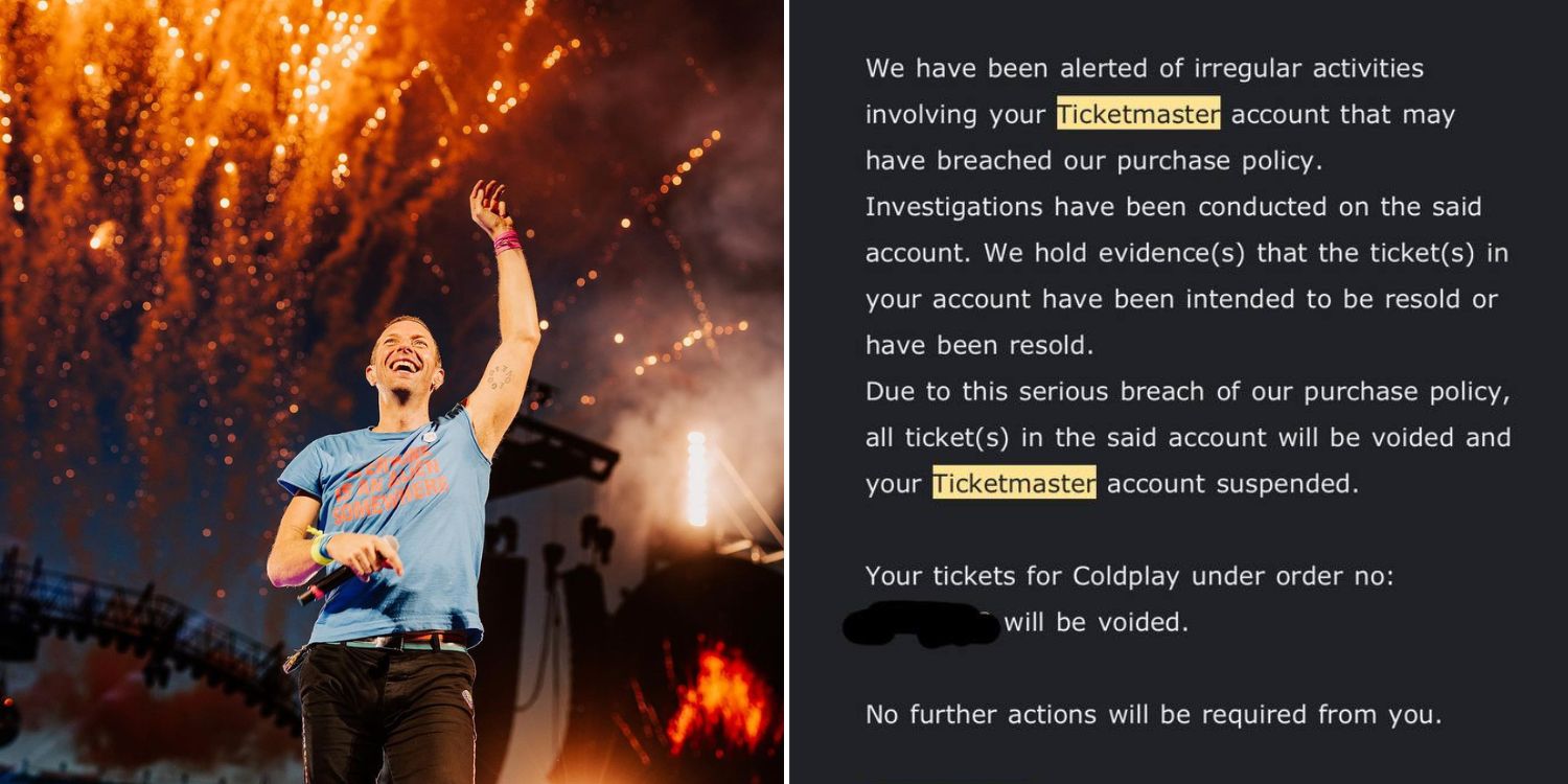S’pore Customer’s Coldplay Concert Tickets Suddenly Voided Due To ‘Policy Breach’, Ticketmaster Offers Refund