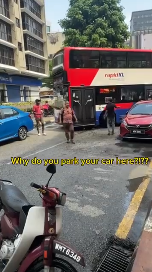 pedestrians illegally parked car