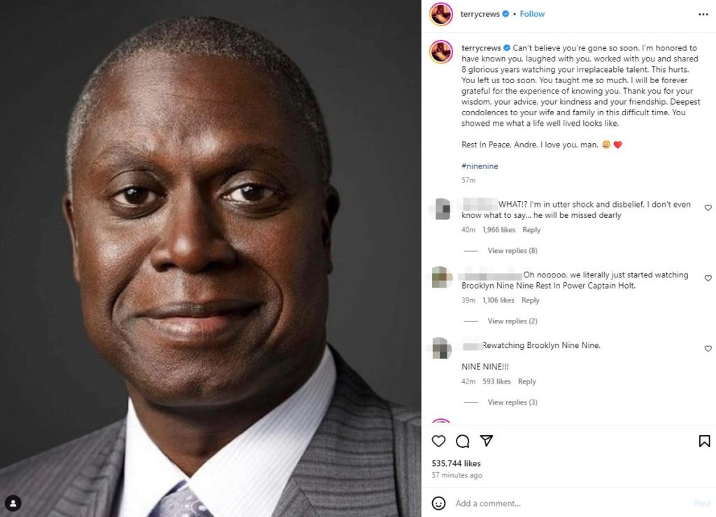 'Brooklyn NineNine' Actor Andre Braugher Who Played Captain Holt