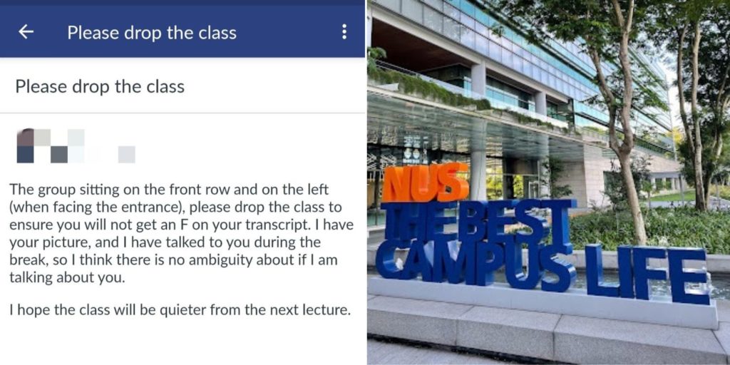 NUS Student Claims Prof Asked Peers To Drop Class For Talking, Then
