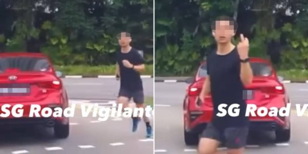 Jogger ignores red light on Raffles Avenue, flips off driver when honked at