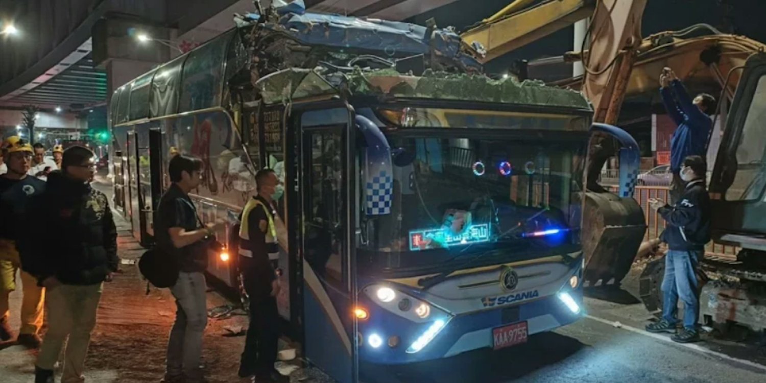 80-year-old man dies of skull fracture after tour bus crashes into tunnel roof in Taiwan