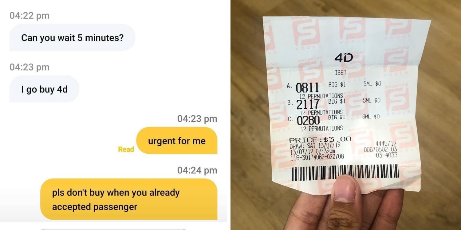 S'pore PHV driver makes customer wait while he purchases 4D ticket