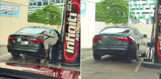Man uses brick to raise S'pore-registered car & allegedly pump more petrol in JB