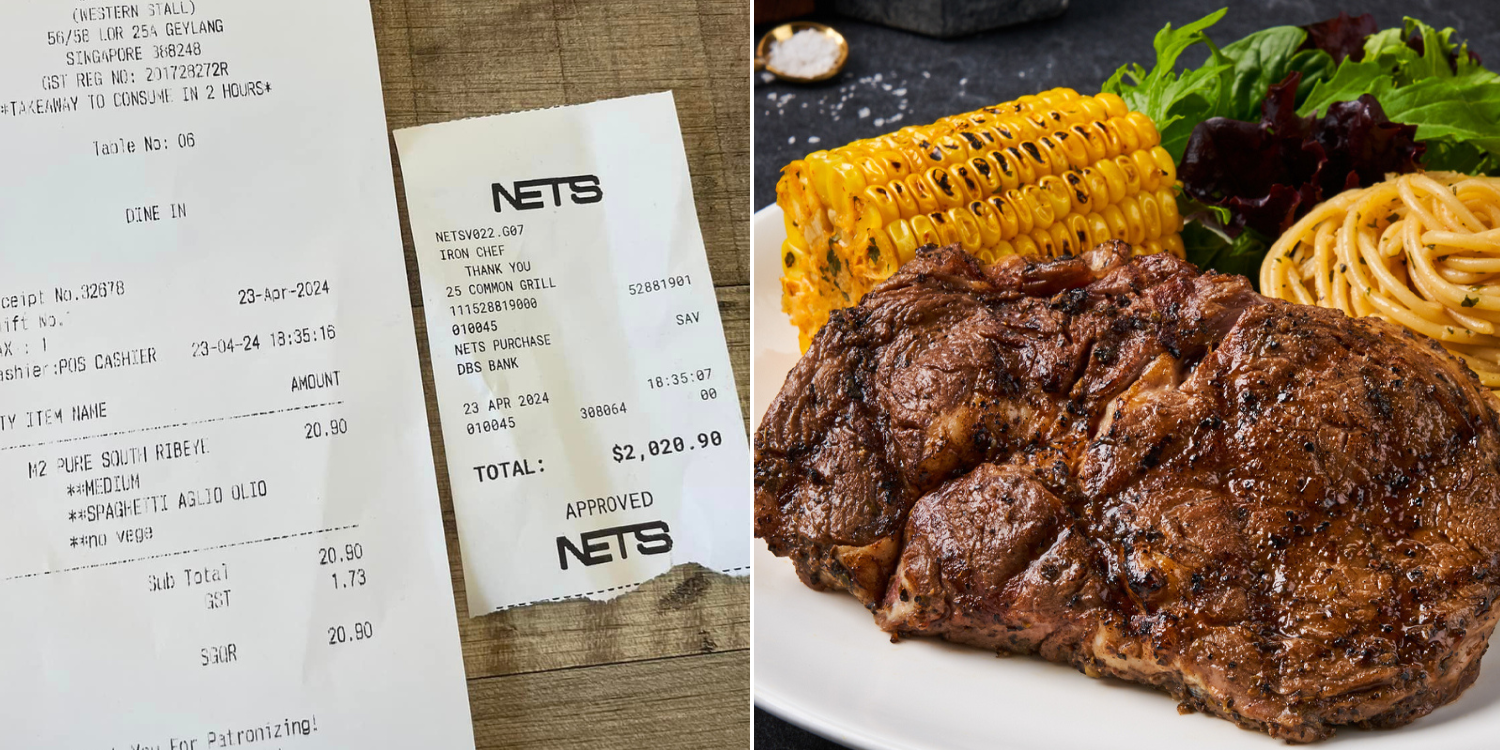 Man accidentally charged S$2,020.90 instead of S$20.90 for ribeye steak at Common Grill in Geylang