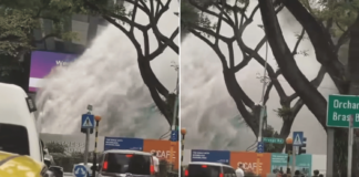 Water gushes out of huge pipe leak outside *SCAPE, PUB investigating incident