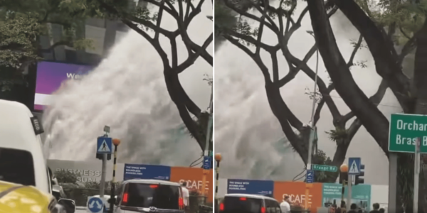 Water gushes out of huge pipe leak outside *SCAPE, PUB investigating incident
