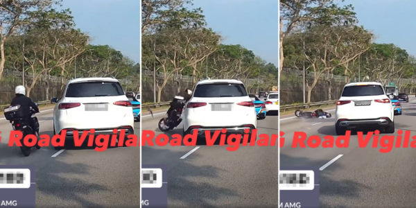Rider flung from Johor-registered bike after crashing into Mercedes switching lanes on SLE
