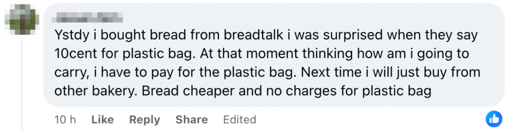 Dismay after BreadTalk S’pore imposes S$0.10 plastic bag charge