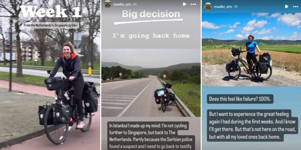 Woman stops cycling from Netherlands to S'pore after suffering 'incident' during solo cycling trip