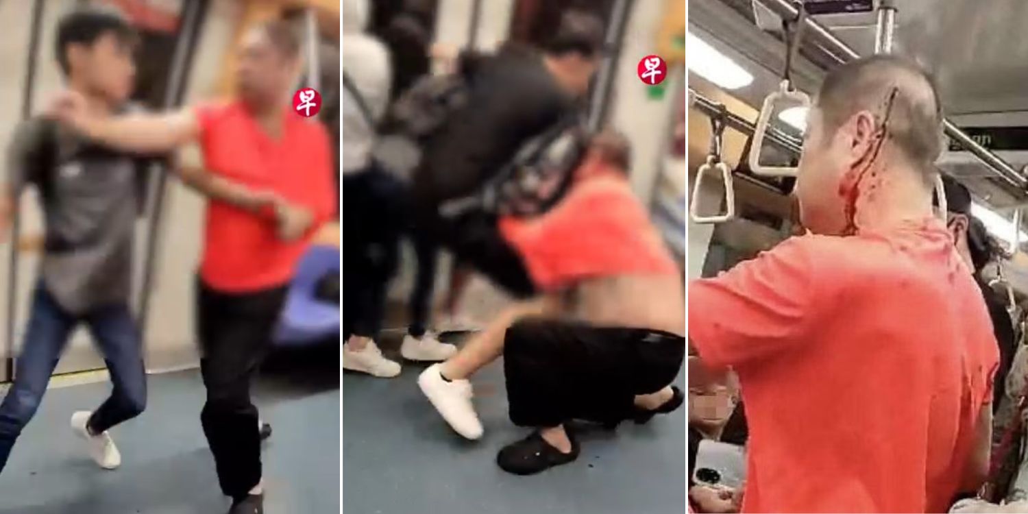 Fight 'suddenly' breaks out between 2 men on MRT train, 1 suffers head wound