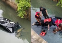 car falls into a ditch Johor Bahru