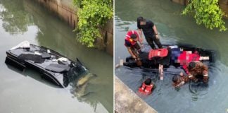 car falls into a ditch Johor Bahru