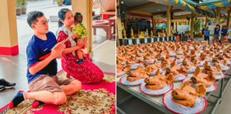 Man prays for love at Thai temple, offers 99 pigs' heads as thanks with wife & child 4 years later