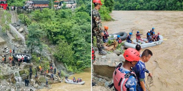 landslide sweeps buses