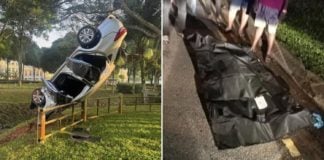 Car lands upside down johor bahru