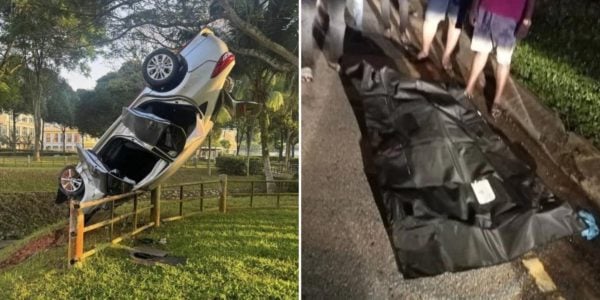 Car lands upside down johor bahru