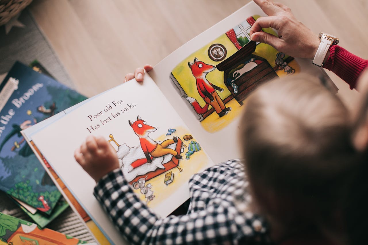 woman poses grandmother preschool - young child reading illustrative purposes