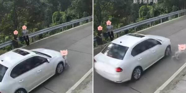 boy hit by car crossing road china