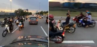 motorcyclists ride against traffic flow