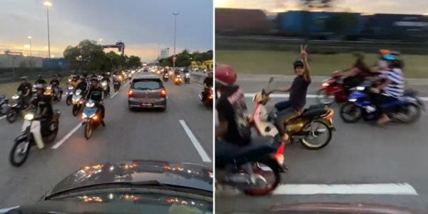 motorcyclists ride against traffic flow