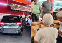 Elderly couple stunned after crashing into M'sia restaurant, owner offers meal to calm them down