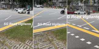 Elderly woman casually rolls through busy Sengkang road in wheelchair, unbothered by speeding cars