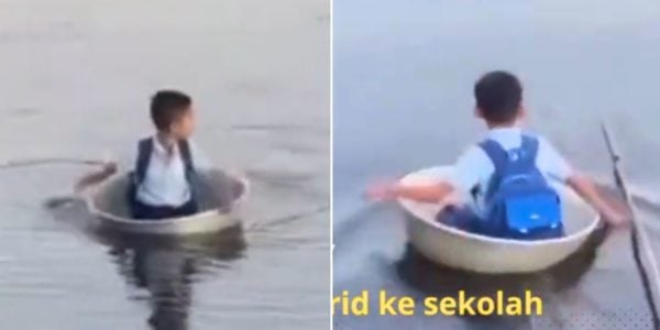 boy rides basin to school malaysia