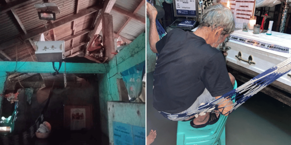 Family in the Philippines places coffin on ceiling amid Typhoon Trami flood