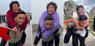 man piggybacks paralysed mother