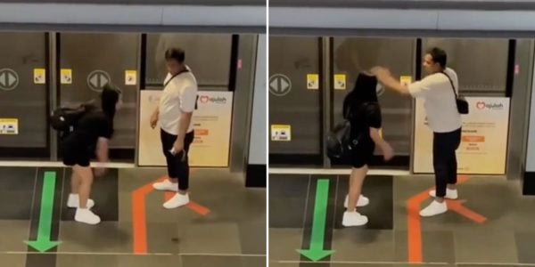 man slaps woman mrt