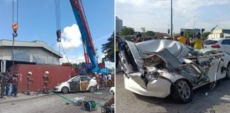 container crushed motorist