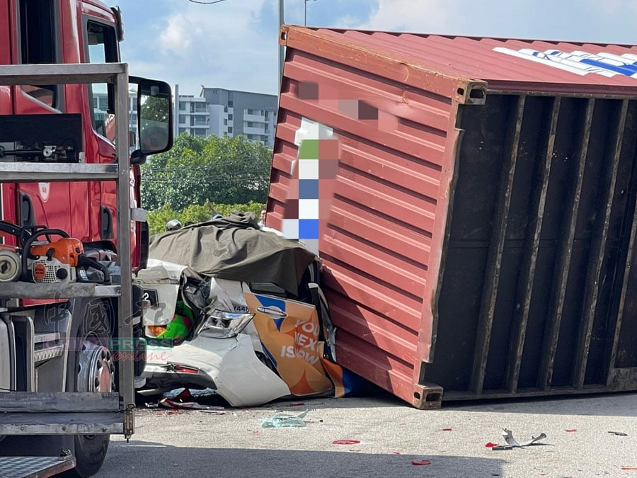 container crushed motorist 