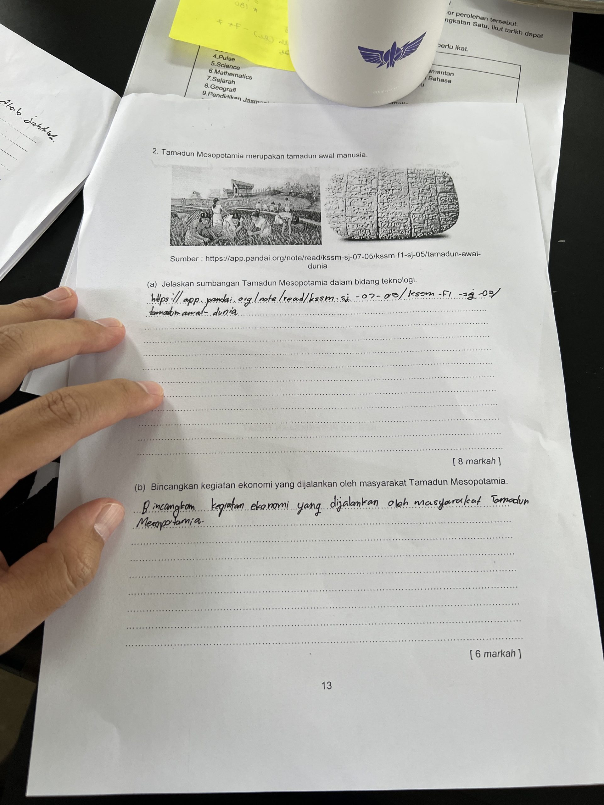 student copies questions