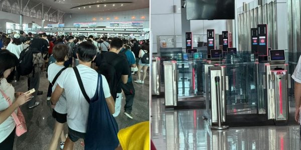 Large crowd forms at JB customs checkpoint after autogates shut down, travellers wait for hours