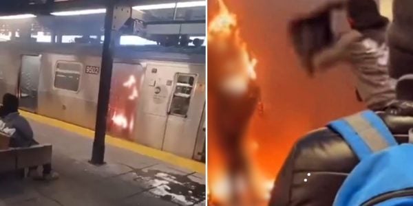 Woman set on fire aboard New York subway train, suspect allegedly watches her burn