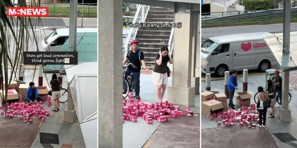 Cyclist confronts deliveryman over spilt packages in Bukit Merah, woman intervenes & makes things worse