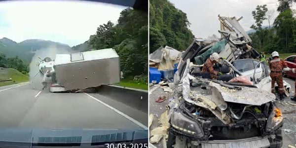 lorry overturns crashes cars