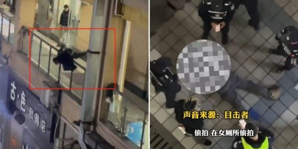 man filming restroom