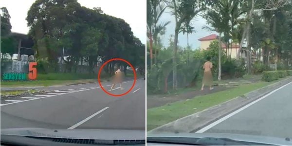 Young man jogging naked