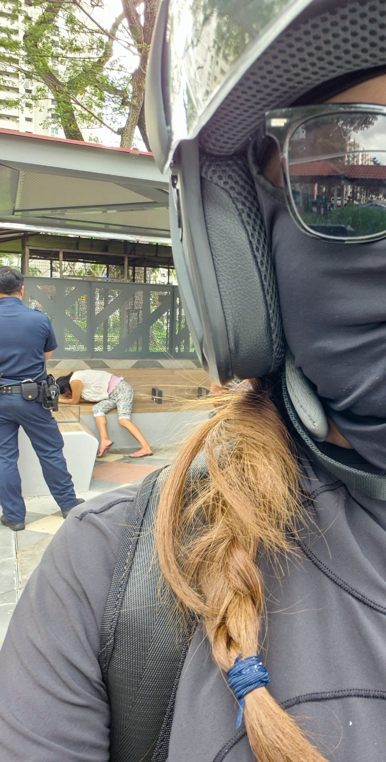 motorcyclist disoriented woman pie