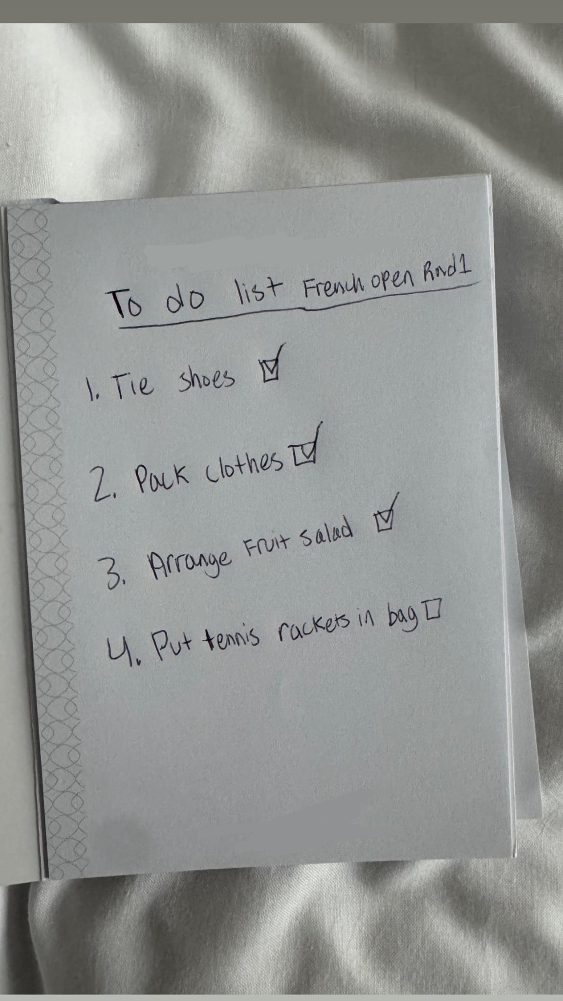 tennis player forgets rackets checklist