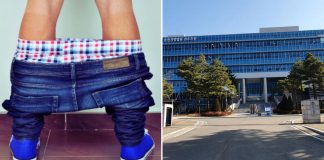 woman pulling trousers