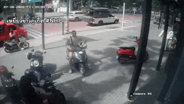 tourist revs motorcycle glass smash