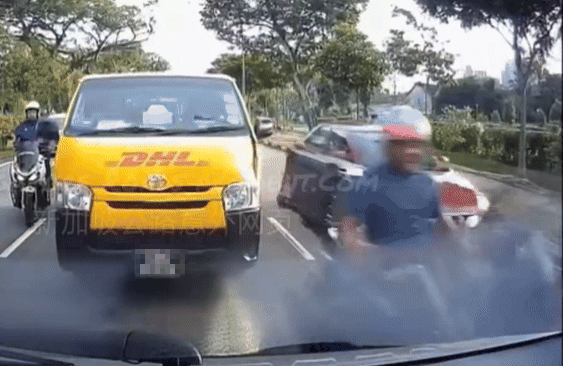 dhl van motorcyclist